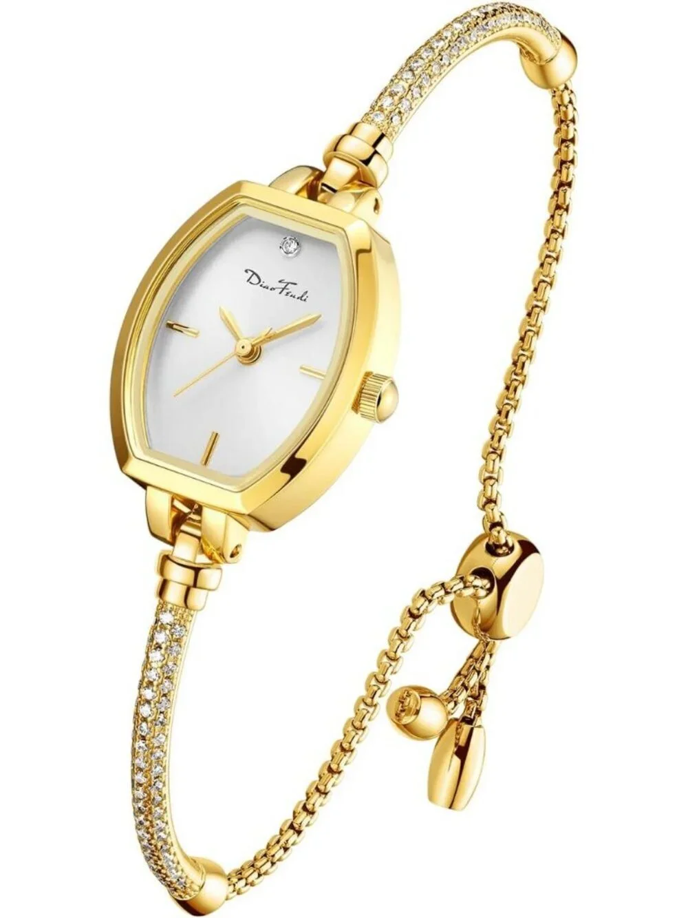 Women's Gold And White Analog Diamond Waterproof Elegance Petite Bracelet Watch